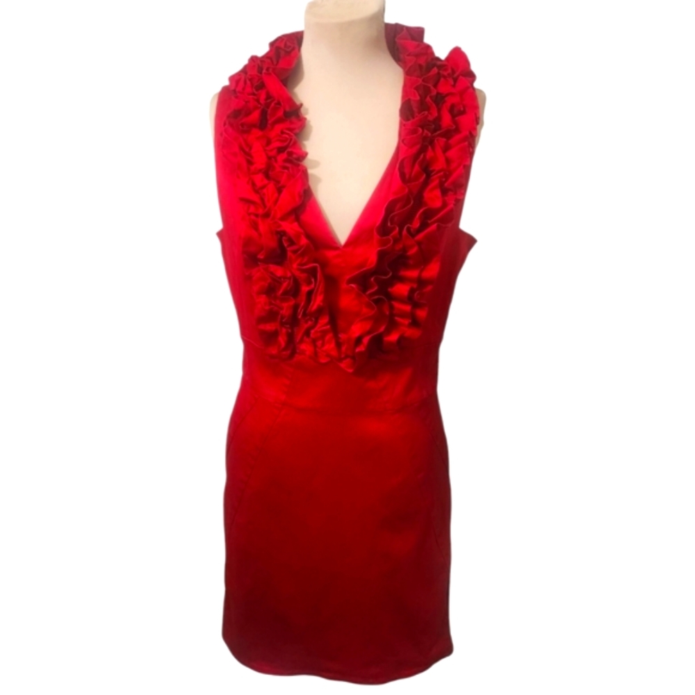 TED BAKER Red Ruffle Sleeveless Sheath Dress - Size 10 - Picture 3 of 14